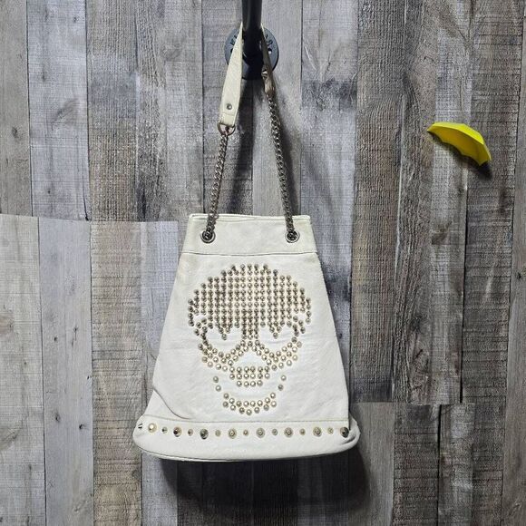 Symeli Handbags - Symeli Cream Gold Studded Skull Faux Leather Goth Punk Emo Bag Purse